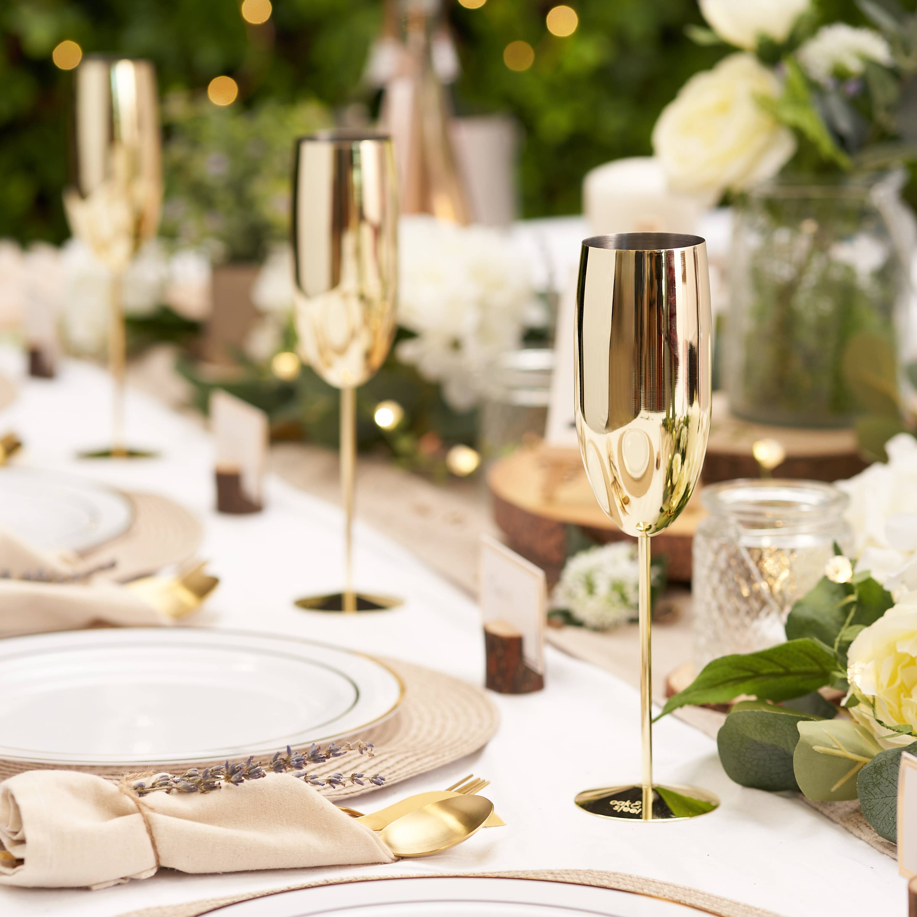 Oak & Steel – wholesale Champagne flute – 2 Stainless Steel Gold Champagne Flutes (280ml)5