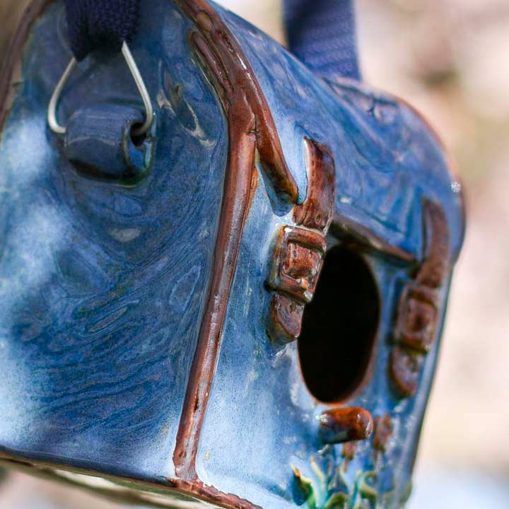 Factory Direct Craft - Wholesale Bird house - Blue Ceramic Backpack Birdhouse – Whimsical Garden Charm2