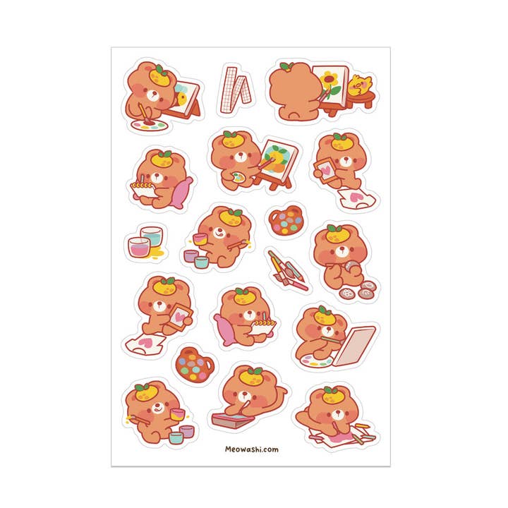 Artist Bear Clear Sticker Sheet for wholesale by Meowashi Studio