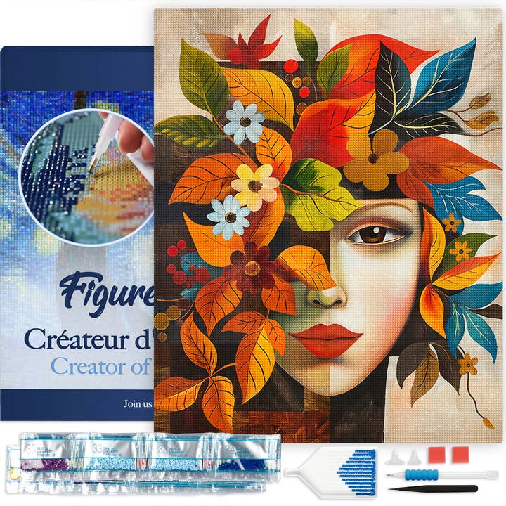 Diamond Painting - Picasso-inspired Autumn Flora Face 40x50cm Framed canvas for wholesale by Figured'Art (UK)