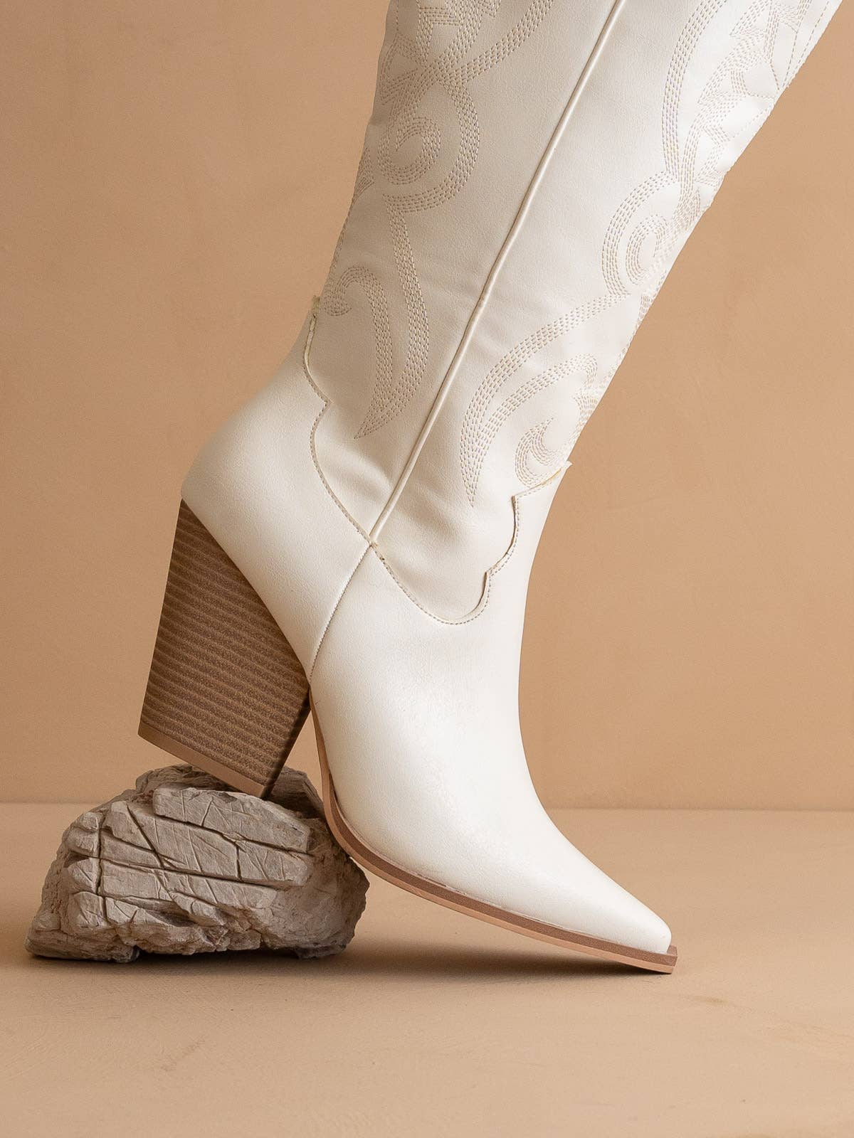 Blanc The Astrid White | Botte western de cowboy à hauteur de genou en vente sur Faire4