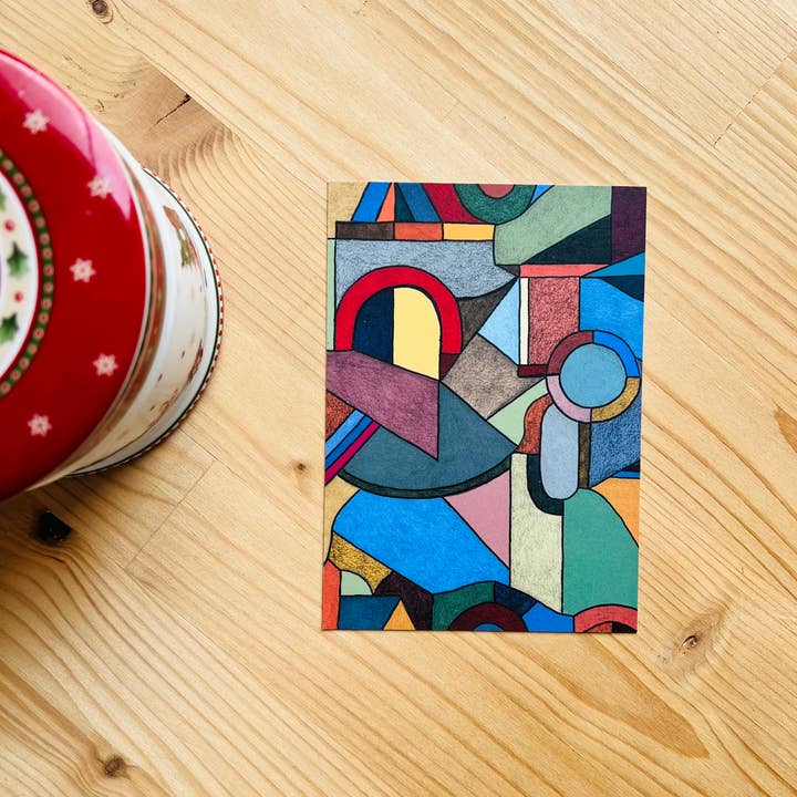 Christmas Postcard - "Geo Stained Glass" (10.5 x 14.8 cm) for wholesale by Maëlle LESAGE