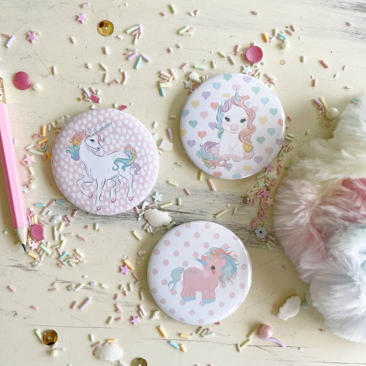 Set of 3 Rainbow Unicorn Buttons for wholesale by Live Sweet