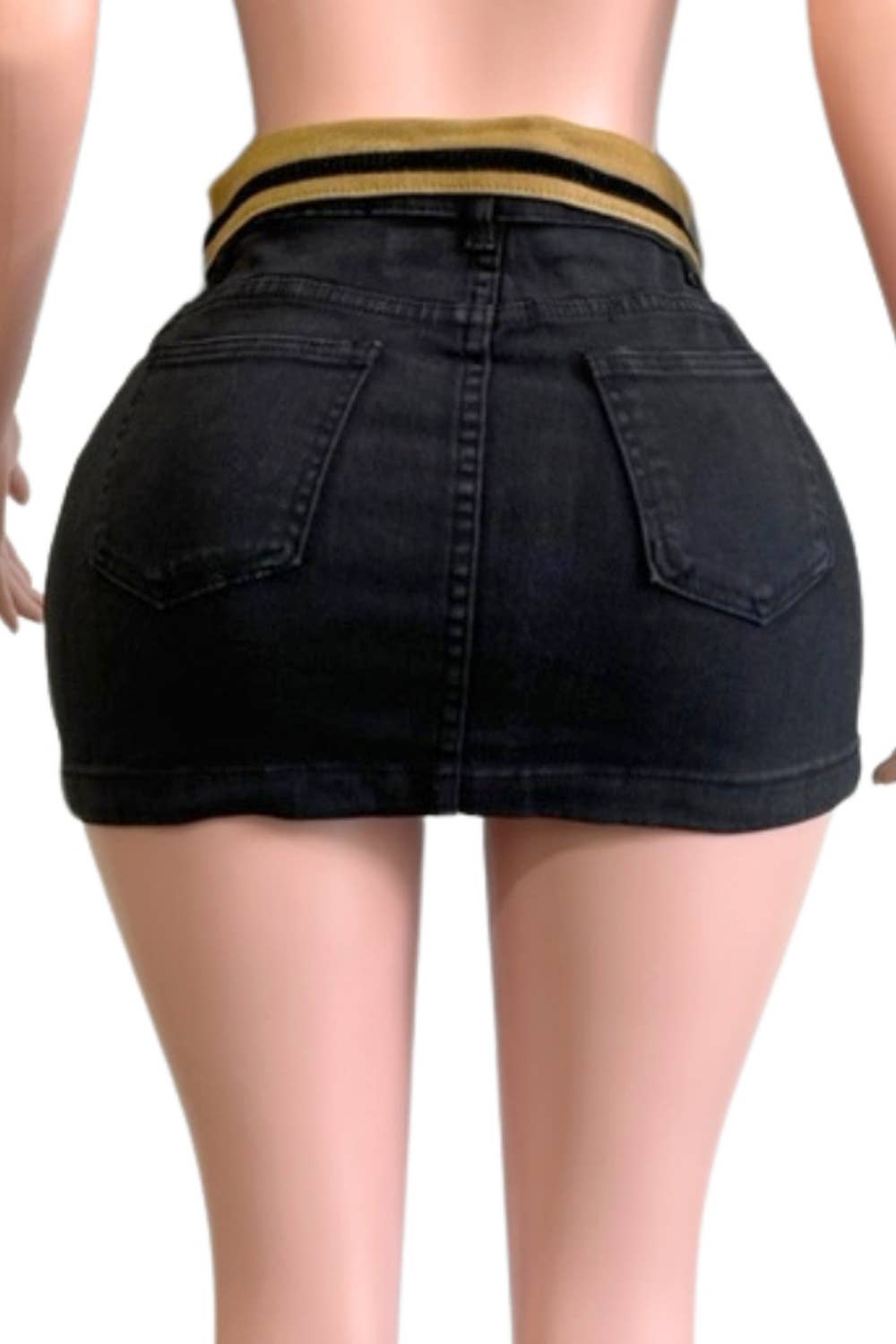 NS7004A Jet Black Denim Mini Skirt with Collar Detail for wholesale on Faire4