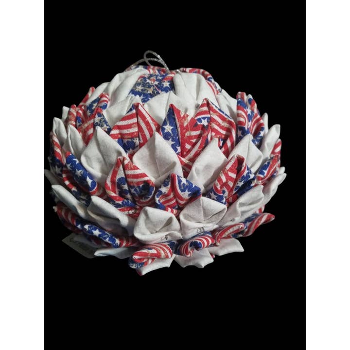 BLUE RIBBON ORNAMENTS – wholesale Ornament – American Flower Ball Ornament, Unique Xmas Decor, LXC881