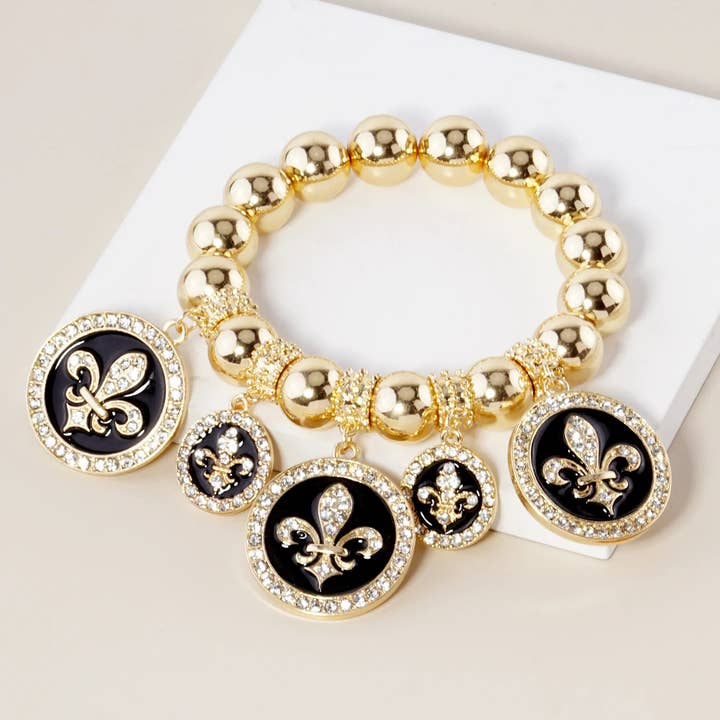 Wild Honey - Wholesale Charm/Dangle Bracelet - New Orleans Saints Fleur De Lis Rhinestone Stretch Bracelet1