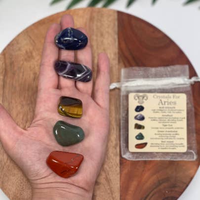 CaNatureLover – wholesale Spiritual stone/crystal – ARIES Crystal Set, 5x Crystals Set ZODIAC HOROSCOPE