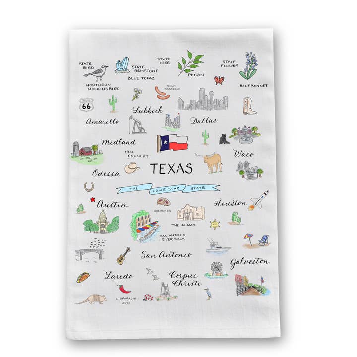 Texas Tea Towel for wholesale by The Write Occasion Calligraphy