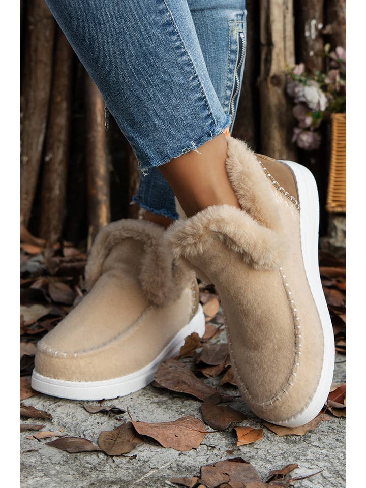 1 the Woman - Wholesale Boots - Women's - Suede Stitching Patchwork Plush Lined Anklet Boots3