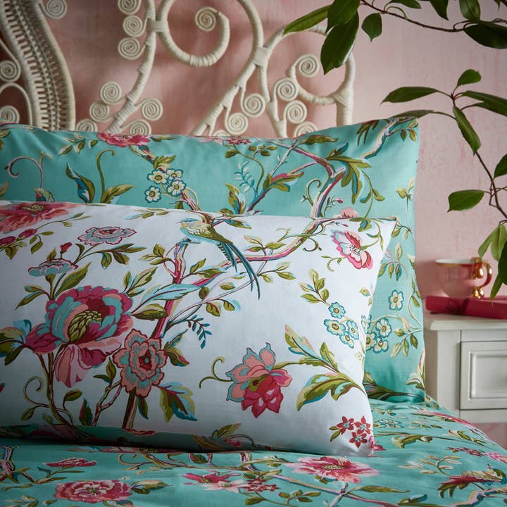 Vintage Chinoiserie Floral Exotic Duvet Cover Set Jade for wholesale on Faire