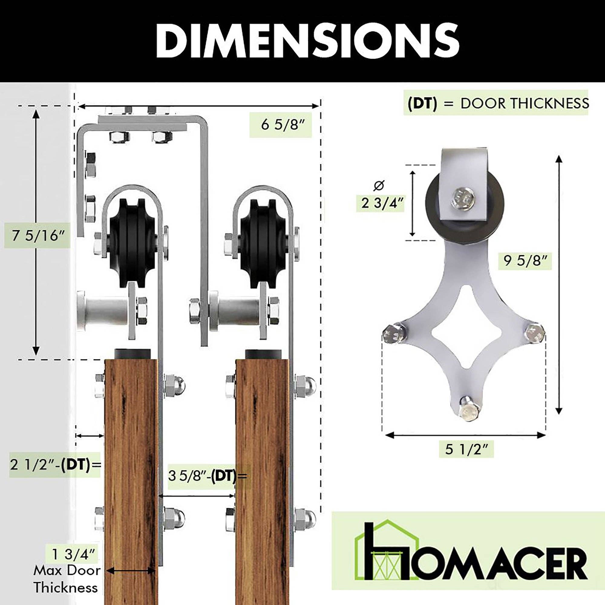 Homacer INC - Wholesale Knob/Pull - Double Track U-Shape Bypass Sliding Barn Door Hardware Kit - Diamond Design Roller7
