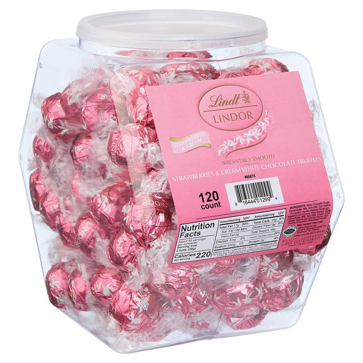 Kelli's - Wholesale Chocolate Covered Sweets - Lindt Lindor Strawberries and Cream Truffles Display Tub