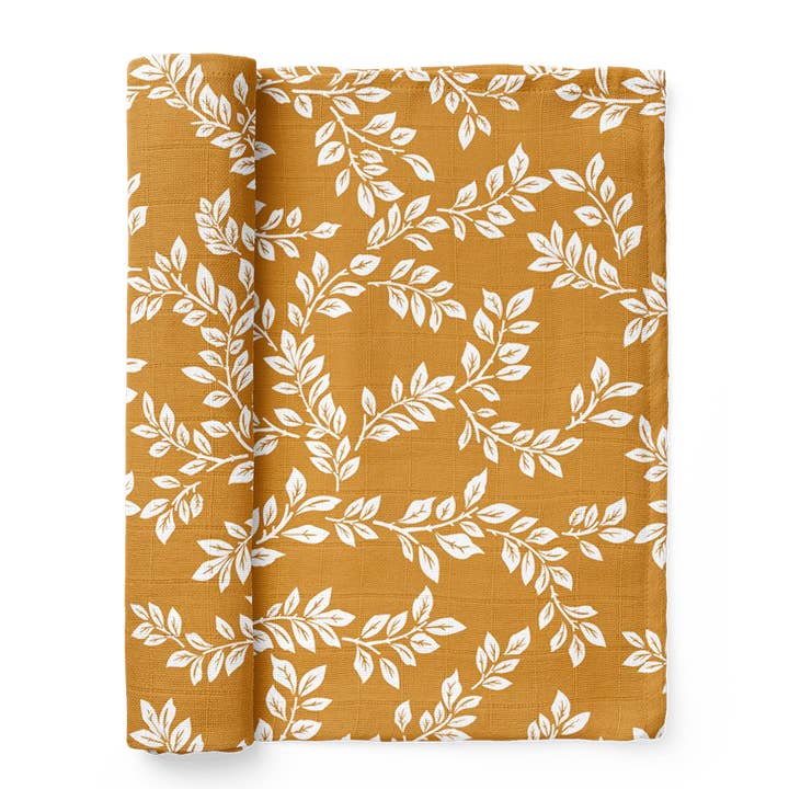 Swaddle Leafy Sprig Mustard for wholesale by Mini Wander, LLC