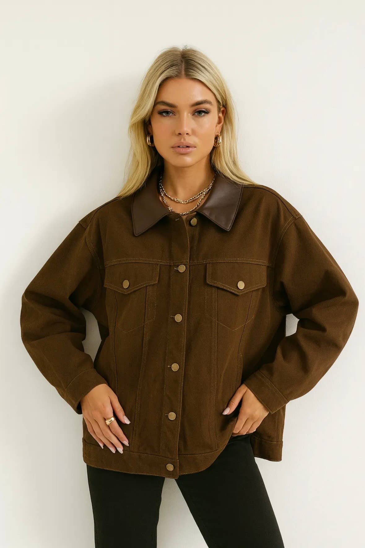 Frime - Wholesale Denim Jacket - Women's - Denim jacket with leather collar - 56749