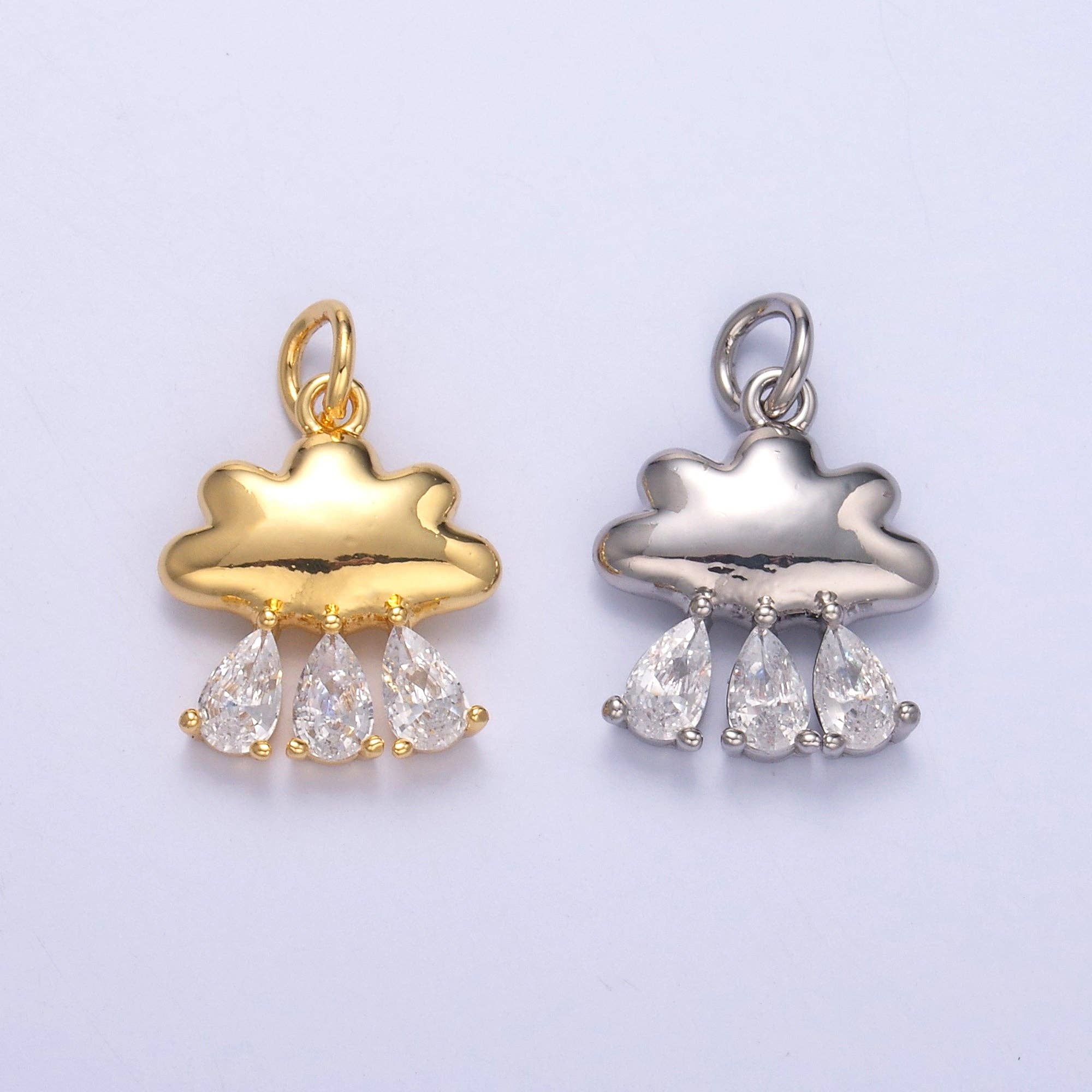 Aim Eternal - Wholesale Individual Charm/Pendant - 24K Gold Filled Triple Raindrop CZ Cloud Charm in Gold & Silver | C0577