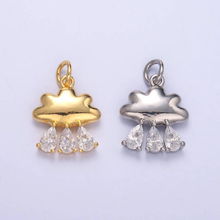 Aim Eternal - Wholesale Individual Charm/Pendant - 24K Gold Filled Triple Raindrop CZ Cloud Charm in Gold & Silver | C0577