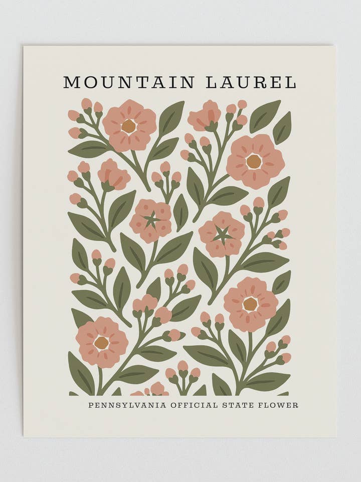 Impression artistique de la fleur d'État de Pennsylvanie – Laurier des montagnes pour la vente par The FlatFile Society