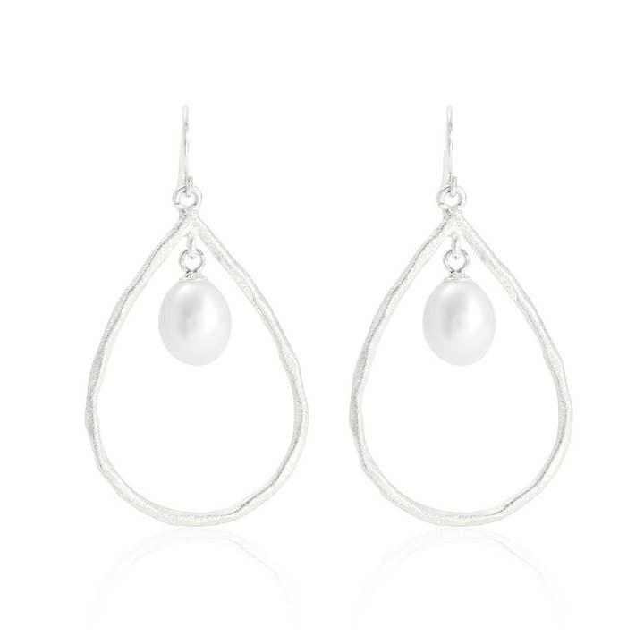 Brushed sterling silver teardrop earrings for wholesale by Pearls of the Orient