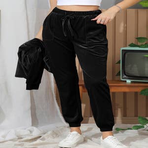 ThusFar Women Velvet Flare Pants Casual Elastic Waist Bell Bottom