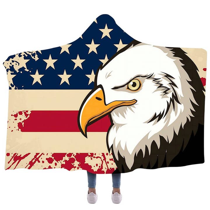 Diacly – wholesale Bedding blanket – American Eagle USA Flag Hood Wearable Blanket