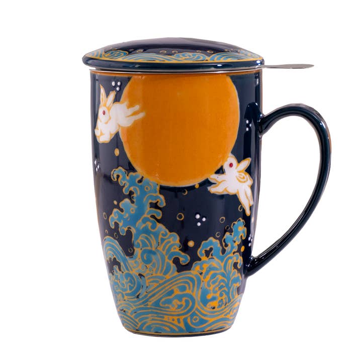 Urban Tokyo - Wholesale Coffee Mug - Moon Rabbit Design 15oz Tea Mugs with Lid and Infuser