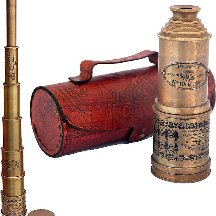 Koperen telescoop, antieke telescoop, gegraveerd voor wholesale door Arts King