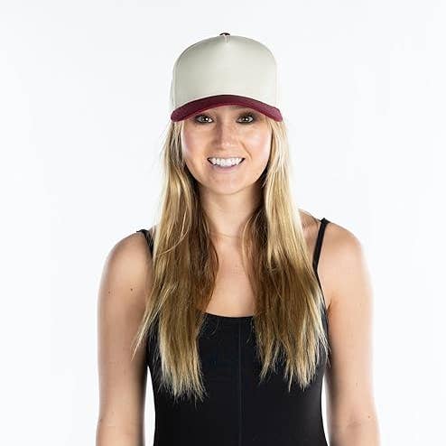 Funky Junque - Wholesale Baseball Cap - Unisex - Two Tone Vintage Snapback Hat - Burgundy/Beige