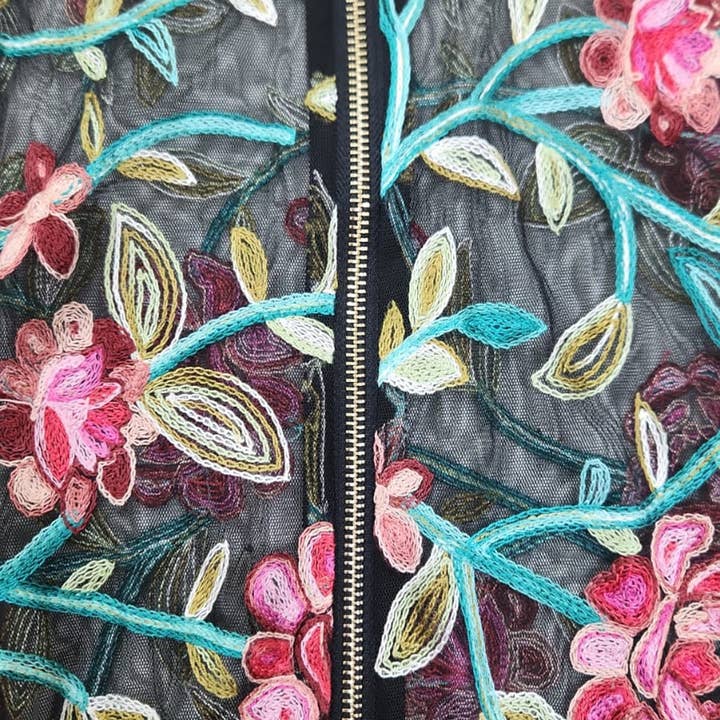 Black Floral Mesh Bomber Jacket for wholesale on Faire