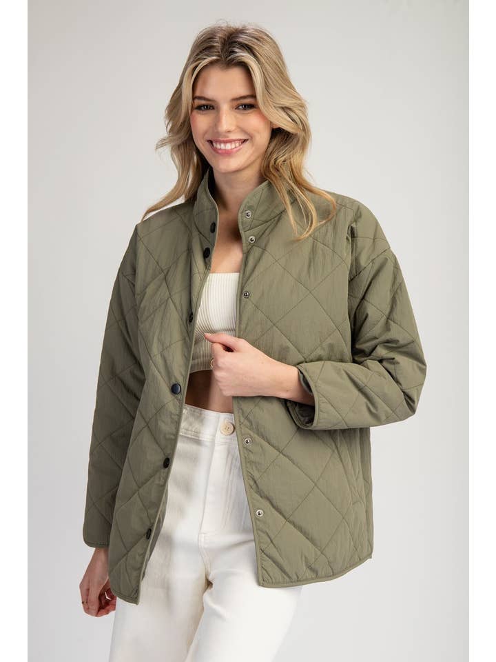 Peace Love Line - Vente Veste – femme - PL3934 - VESTE MATELASSÉE À MANCHES LONGUES ET BOUTON-PRESSION1