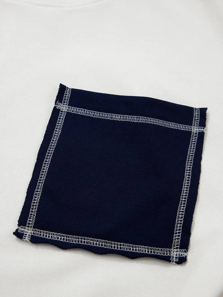 White Exposed Seam Detail Color Block Patch Pocket Sweatshirt for wholesale on Faire5