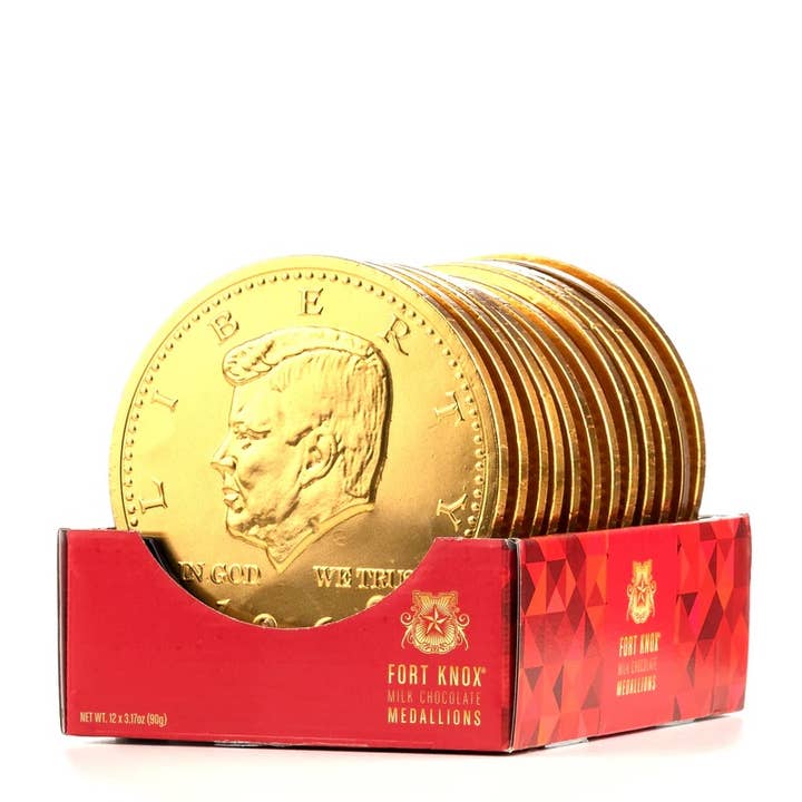Fort Knox Mega Gold Medallion, 5" Wide, 3.17oz, 12ct Box for wholesale by Grandpa Joe's Candy Shop