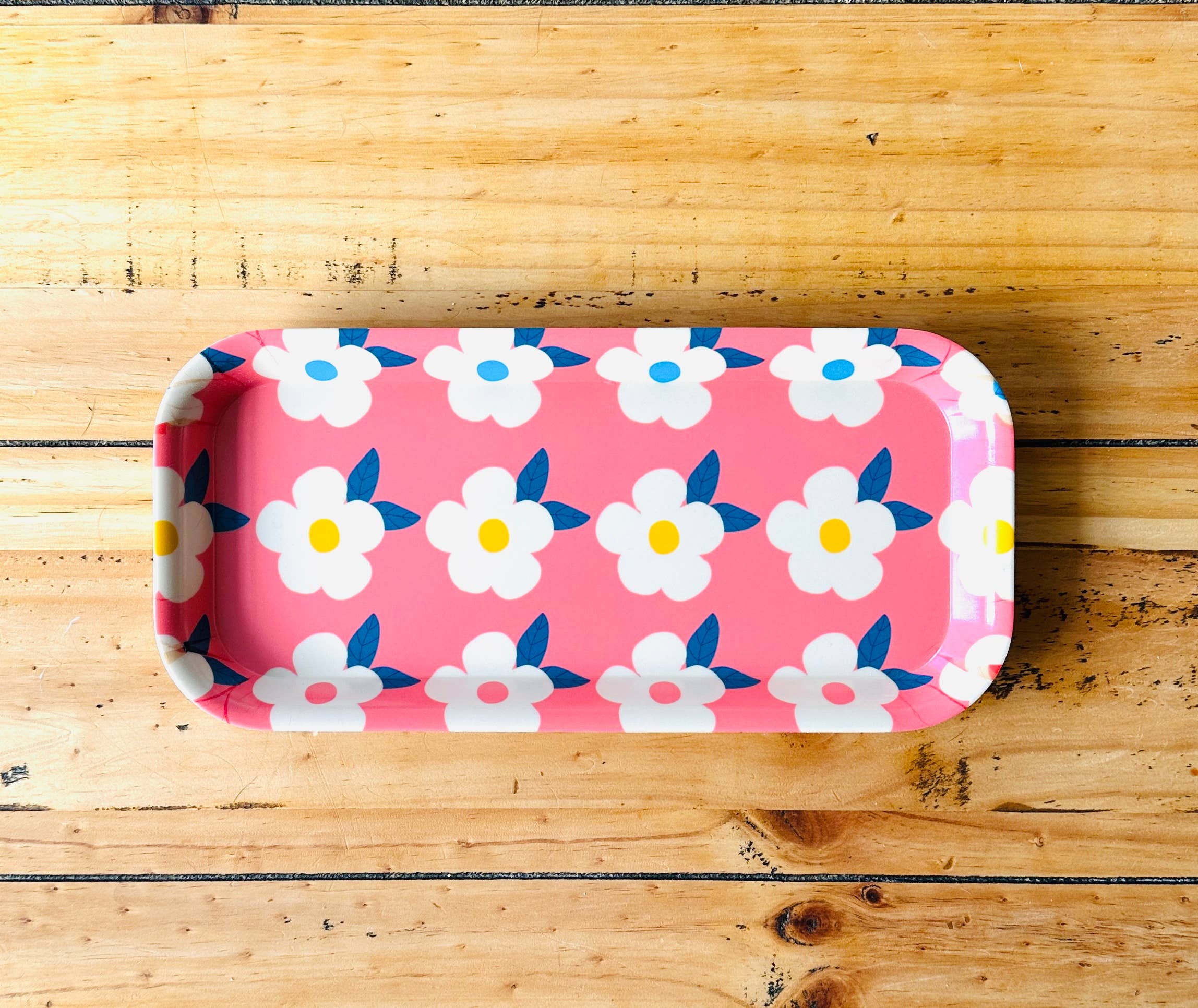 Enamelhappy – wholesale Serving tray – Small Pink Rectangle Tray Retro Floral Print Cute Kitsch