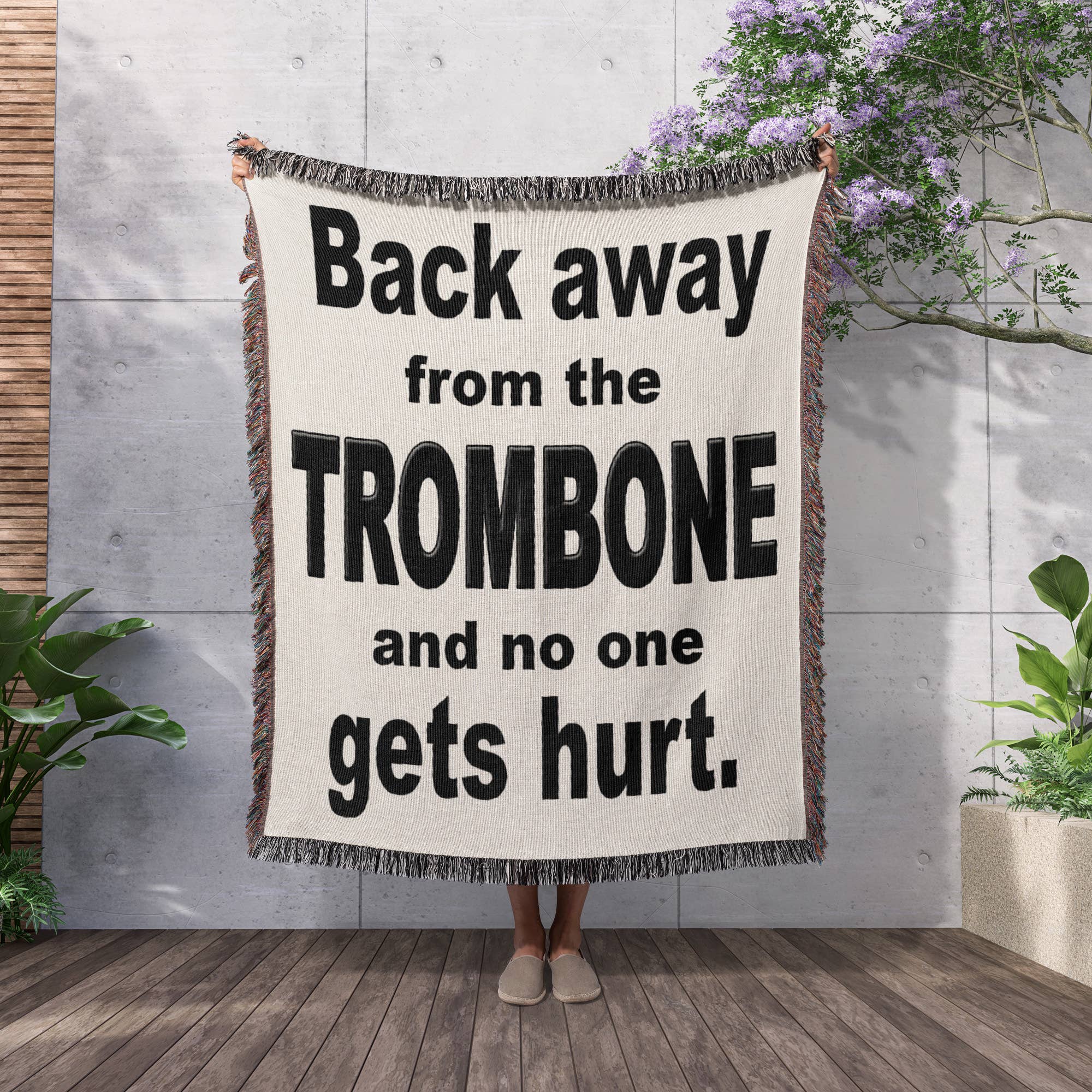 3dRose - Wholesale Throw Blanket - 3dRose, Back away from the trombone and no one gets hurt, Black, Blanket2