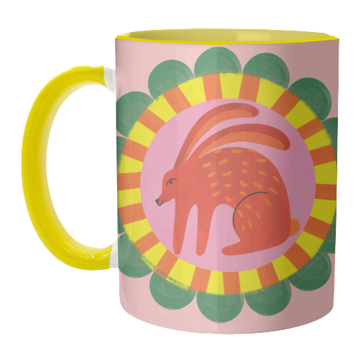 ART WOW - Wholesale Koffiemok - Mokken 'Gedurfde Heldere Volkskunst Konijn Illustratie'5