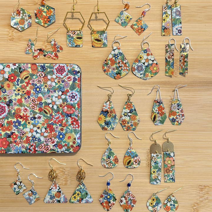 TTE Designs - Wholesale Dangle Earrings - Flower Power Vintage Tin Earring Collection