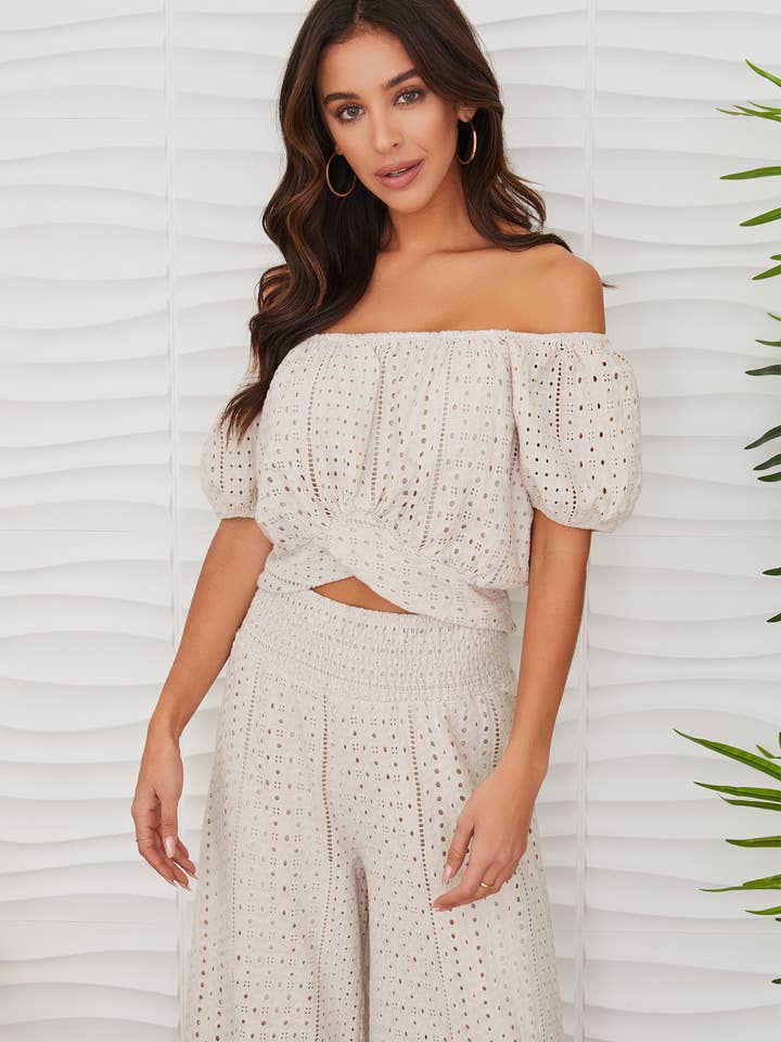 EYELET CROP TOP (303304) for wholesale by MILIO MILANO