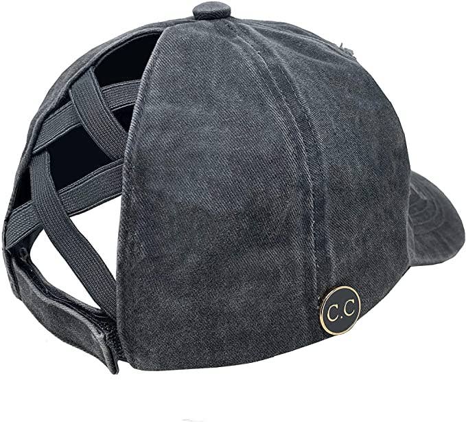 Funky Junque - Wholesale Ponytail Cap - Women's - Criss Cross Ponytail Cap w/Buttons (Charcoal)5