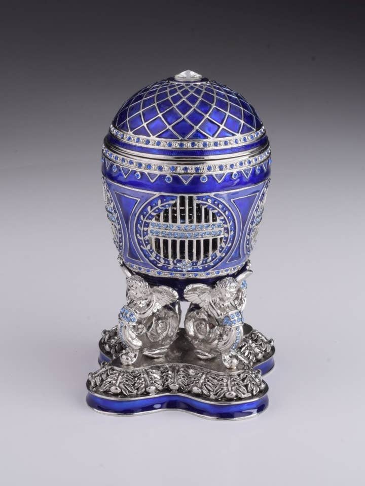 Blue Russian Egg with Man Riding Horse Surprise Inside for wholesale by Keren Kopal