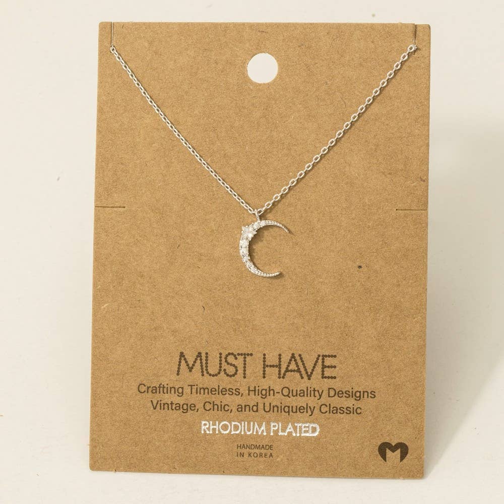 Fame Accessories - Wholesale Pendant/Charm Necklace - Pave Crescent Moon Pendant Necklace5