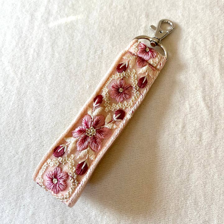 Temple of Treasure - Wholesale Keychain - Women's - Frost Bloom ~ floral fabric keychain with hook ~ pink