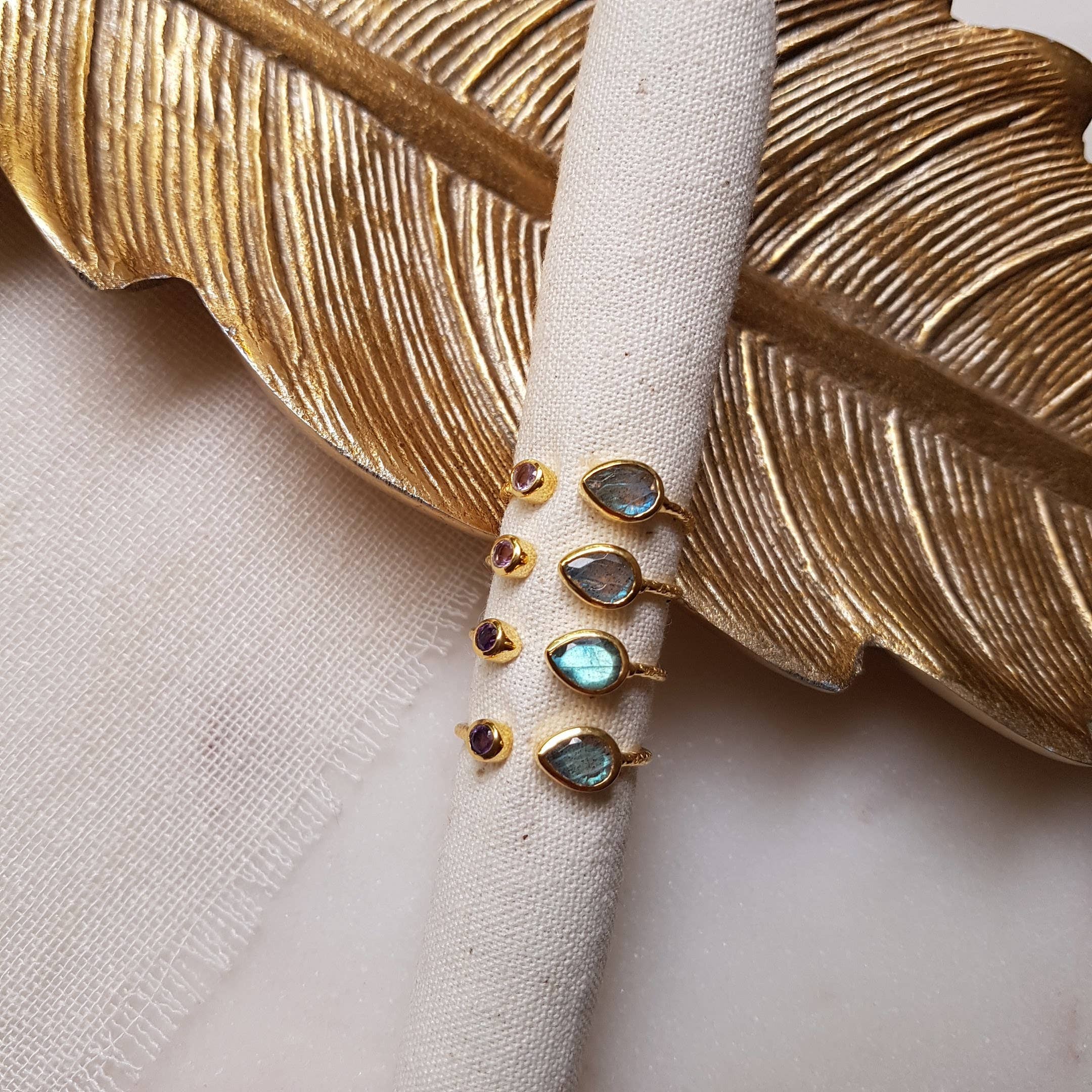 GINANDGER – Engroshandel Solitairering – RING JUSTERBAR PAULA Ametyst / labra eller Månesten / Labra1