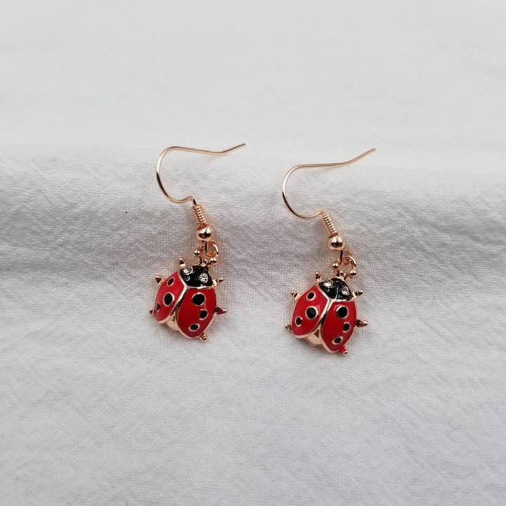 Gold Plated Ladybug Earrings for wholesale by ENA Jewelry