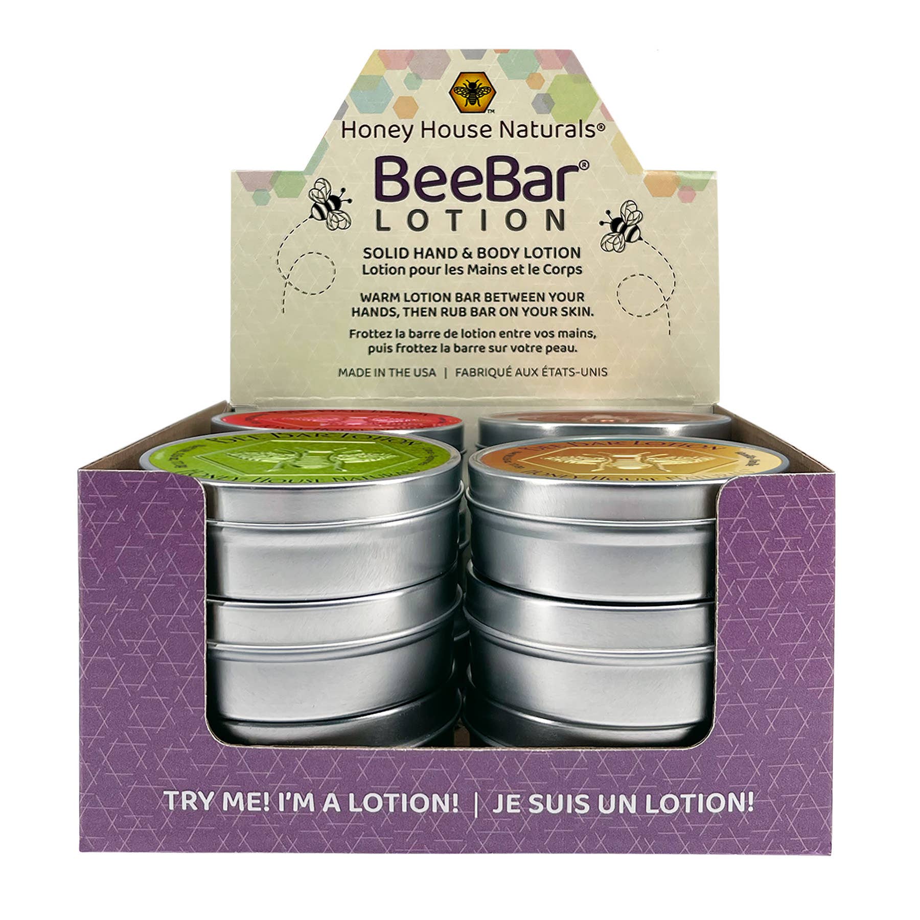 Honey House Naturals - Wholesale Solid Lotion - Large Bee Bar Display - 12 Pieces - Free Tester14