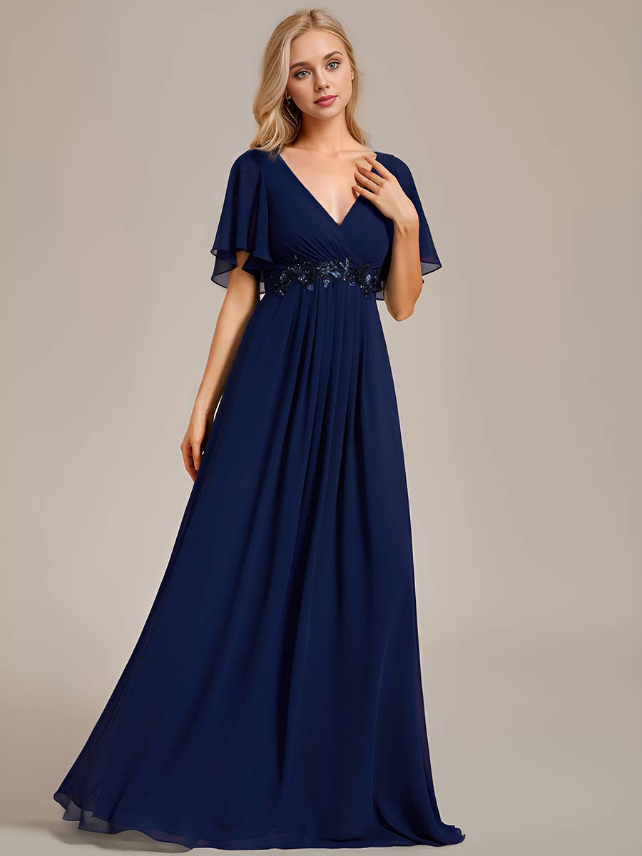 Ever-Pretty - Vente Robe de soirée – femme - Robe de demoiselle d'honneur plissée avec appliques et col en V32
