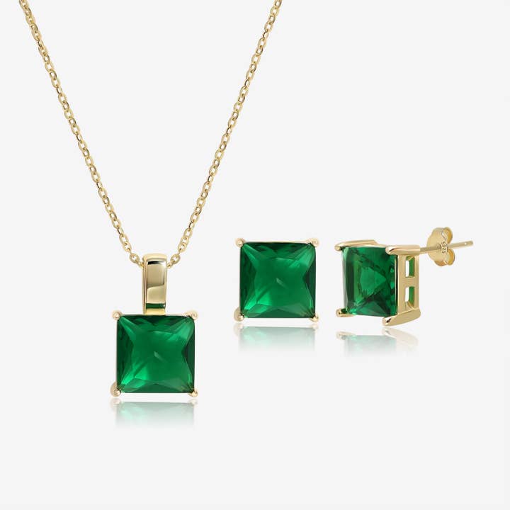 Simple Square Emerald Jewelry Set for wholesale by Meissa Jewelry