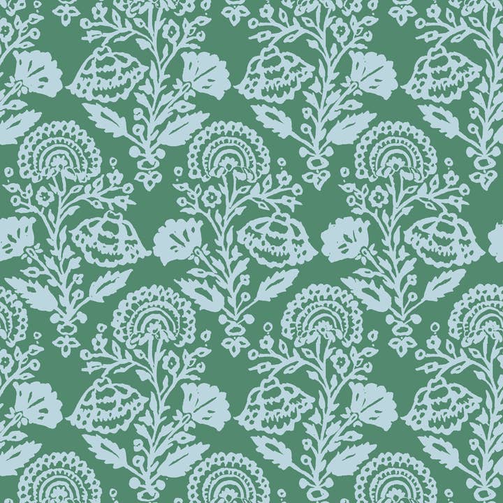 Floral Damask Green Peel and Stick Wallpaper, 28 sq. ft. for wholesale by Tempaper & Co ®