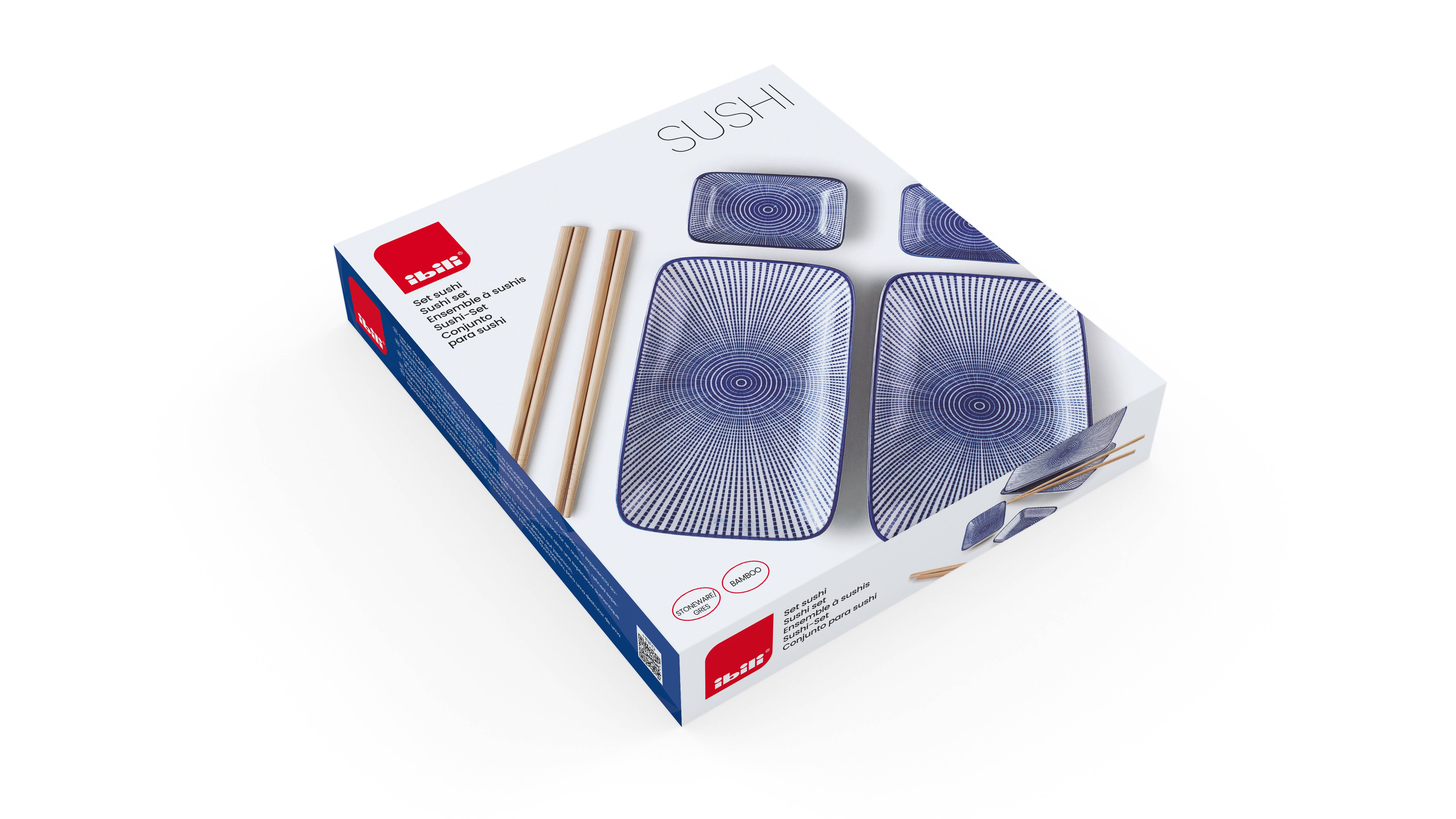 Ibili - Vendita all'ingrosso Insalatiera - Set sushi Ibili con 2 vassoi, 2 ciotole per salsa e 2 paia di bacchette in bambù3