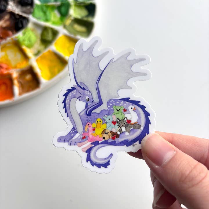 Dragon Beanie Hoard Vinyl Sticker – Nostalgic 90s Toy for wholesale by Owlfeathers Watercolor