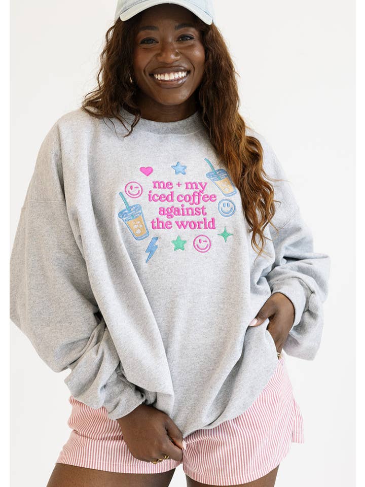 Girl Tribe Co - Wholesale Sweatshirt - Women's - Me And My Iced Coffee Embroidered Sweatshirt