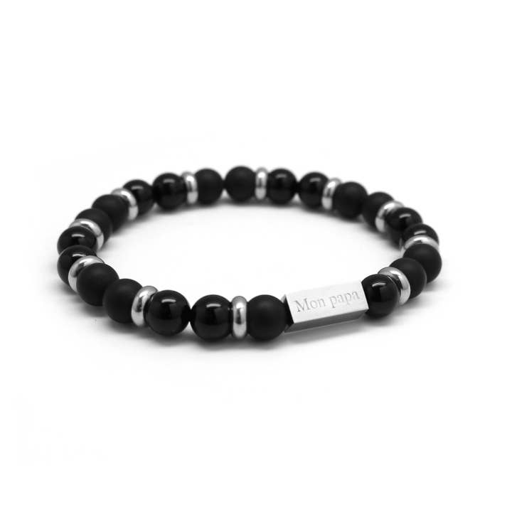Petits Trésors - Wholesale Beaded Bracelet - Black Agate Beads Bracelet Engraving My Dad